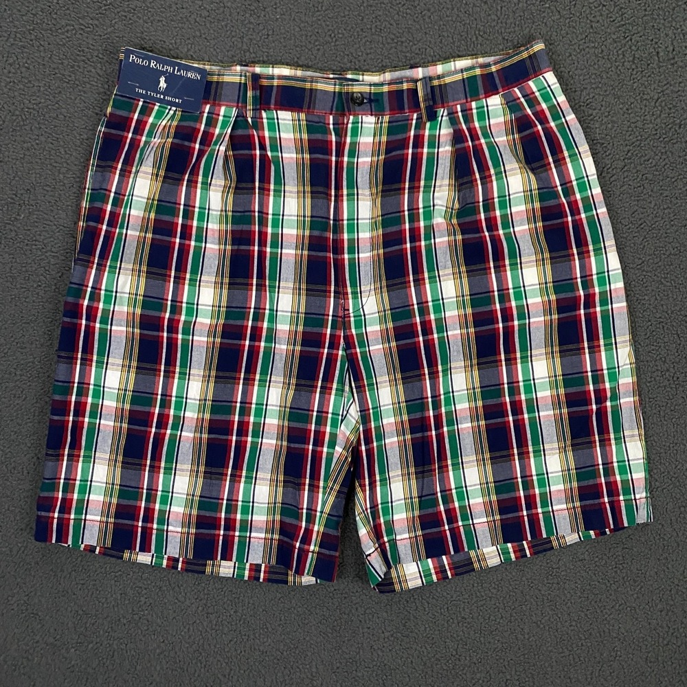 Polo Ralph Lauren Tyler Shorts Mens 36 Chino Plaid Tartan Golf India Madras VTG